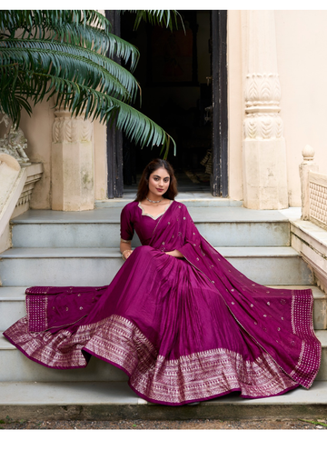 Pure Chanderi Elegant Lehenga with zari weaving work border.